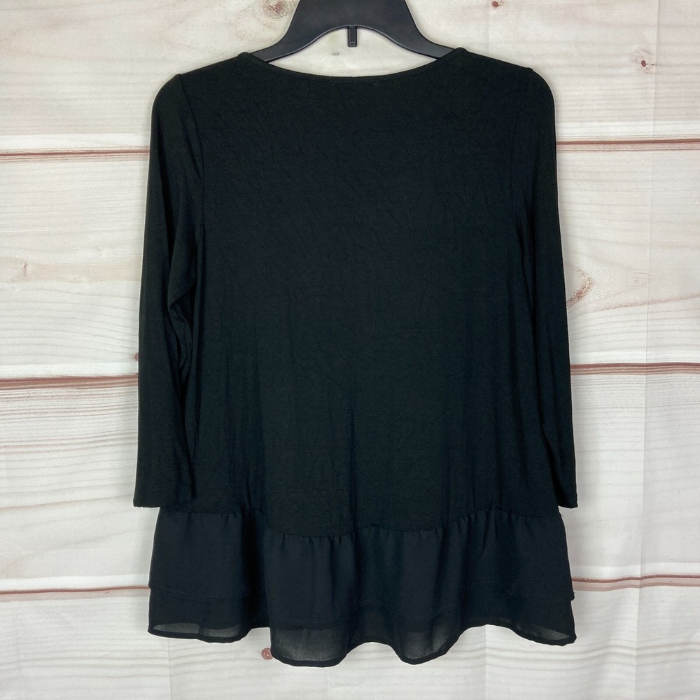 J. Jill Top Womens‎ XS Black Wearever Woven Peplum Hem 3/4 Sleeve Long Sleeve - Picture 6 of 7